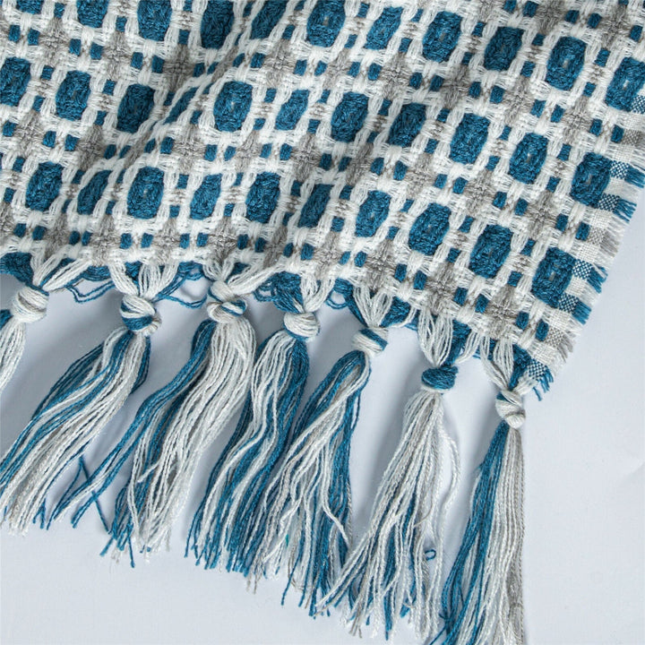 Boho Strikket Teppe Kast Frynse Rutete Reise Teppe Store Tepper For Sofa Seng Luvikno