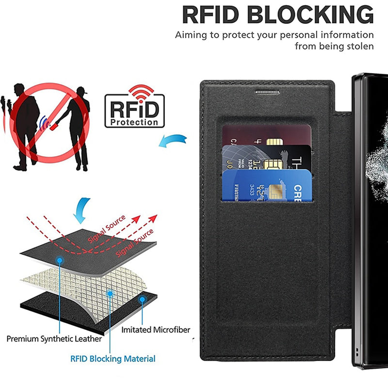 Magnetisk Samsung Flip-deksel | Lærutseende med kortholder