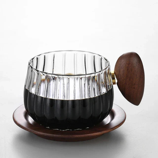 Stripete Varmeresistent Silikon Glass Kaffekopp med Trehåndtak | Luvikno