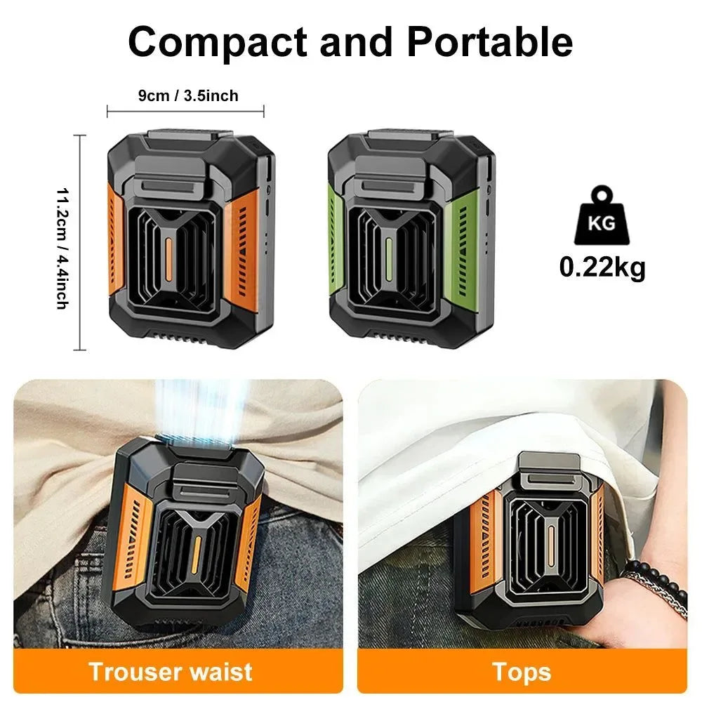 Bærbar midje klemmevifte - Mini hengende nakke- og midjevifte med powerbank og LED-lys | Luvikno