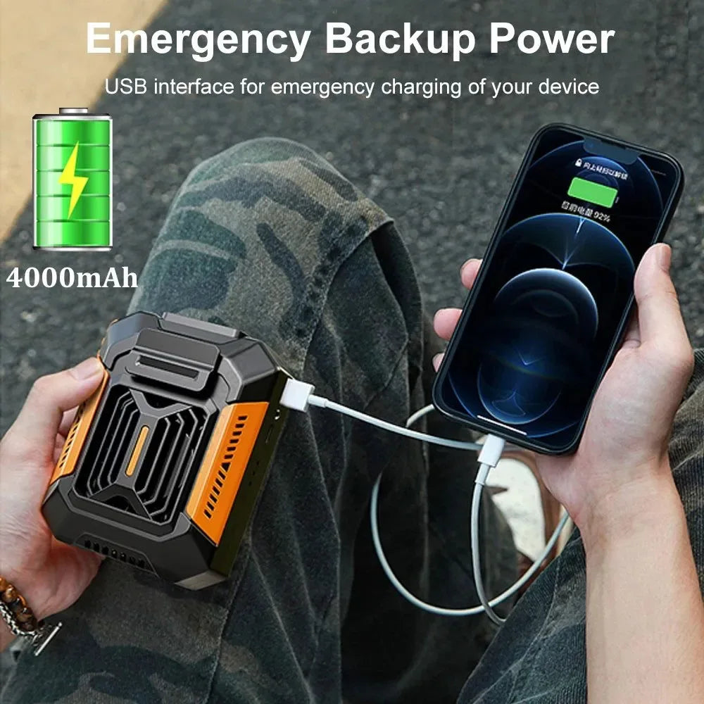 Bærbar midje klemmevifte - Mini hengende nakke- og midjevifte med powerbank og LED-lys | Luvikno