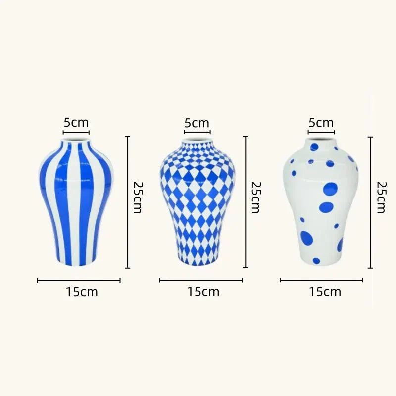 Vibrant Blue Geometric Ceramic Vase Moderne Hjem Dekor | Luvikno