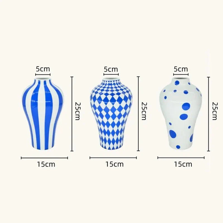 Vibrant Blue Geometric Ceramic Vase Moderne Hjem Dekor | Luvikno