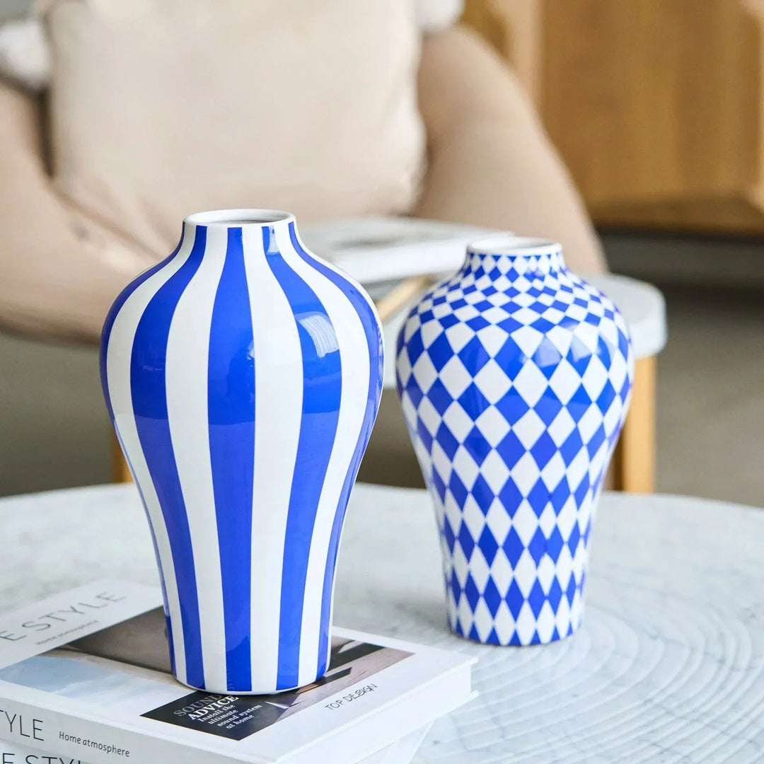 Vibrant Blue Geometric Ceramic Vase Moderne Hjem Dekor | Luvikno